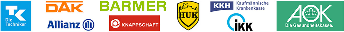 Deutsche Krankenkassen Logos: TK, DAK, Barmer, AOK